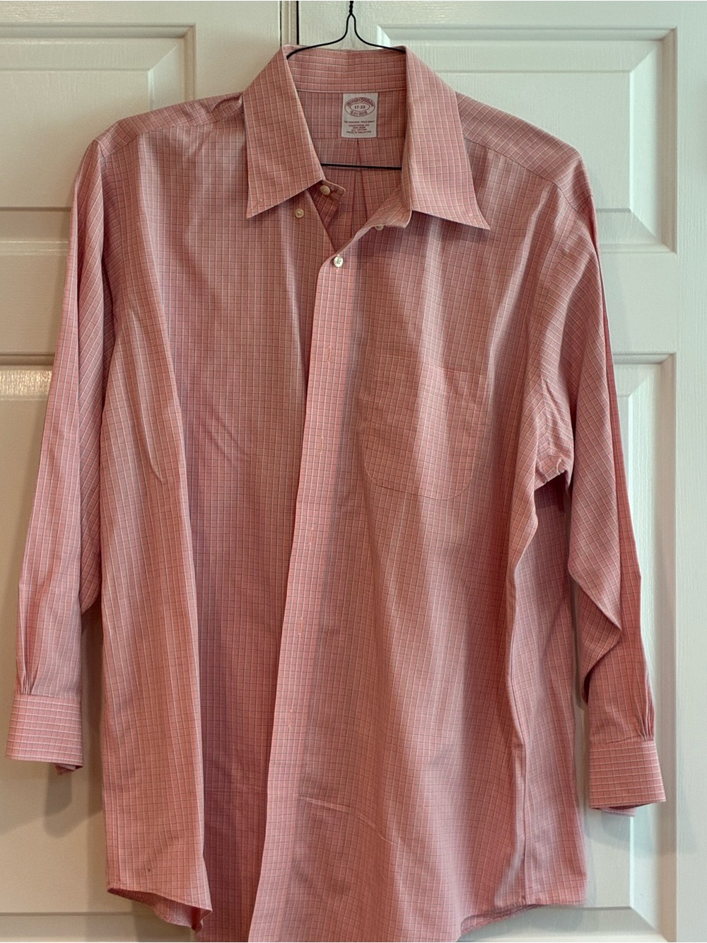Brooks Brothers Peach Micro-Check Dress Shirt , traditional fit